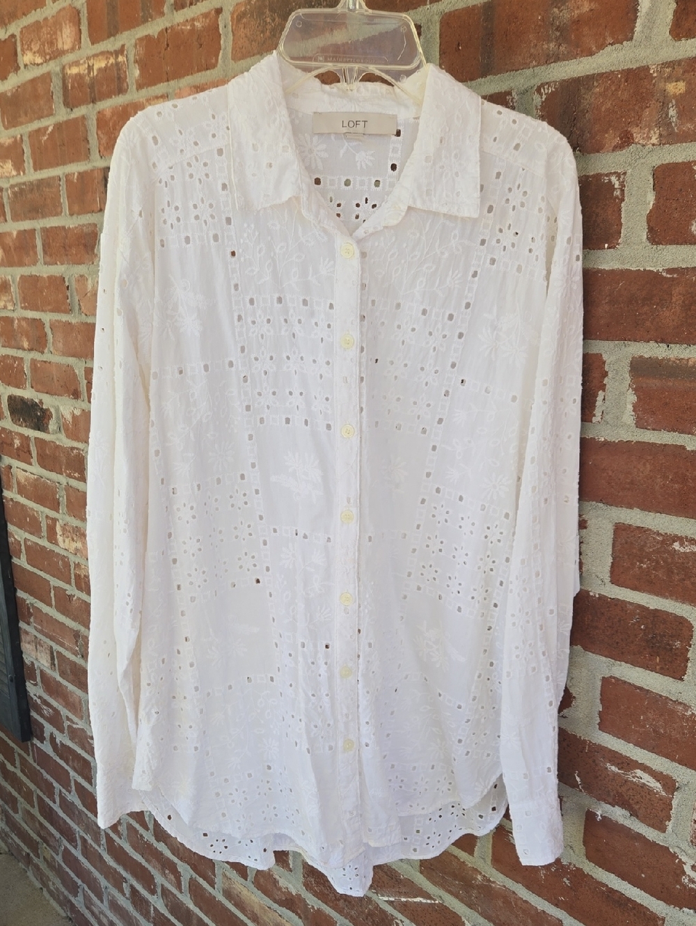 LOFT White Eyelet Broderie Anglaise Button-Front Shirt